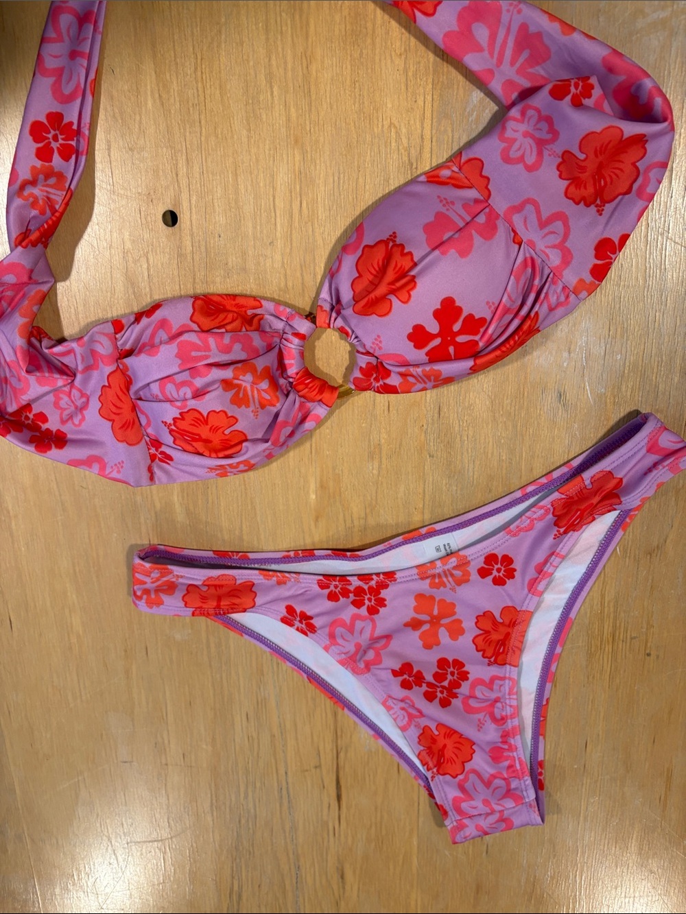 Source Unknown Pink and Red Floral Bikini Set